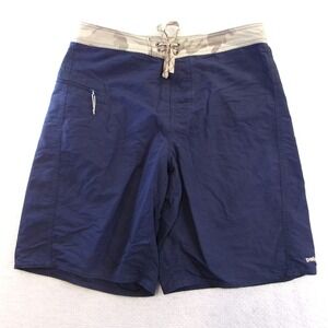 PATAGONIA Men 33 Wavefarer Board Shorts Navy Blue Camo Trim Swim Trunks Nylon